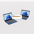 Two Modern Blue Laptops With Sleek Design And Digital Art Screen 3d model