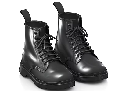 Black Leather Lace Up Boots With Thick Sole And Stylish Design 3d model