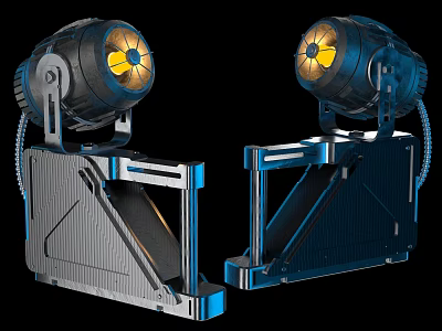 Dual Industrial Style Stage Lights With Metal Base Blue Gray Finish And Yellow Light 3d model
