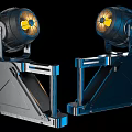Dual Industrial Style Stage Lights With Metal Base Blue Gray Finish And Yellow Light