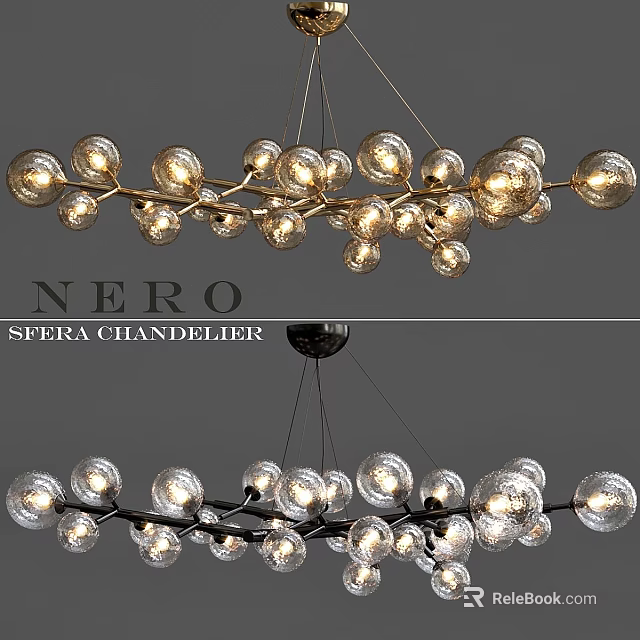 Modern Nero Sfera Chandelier With Branched Design And Glass Globe Bulbs 3d model 