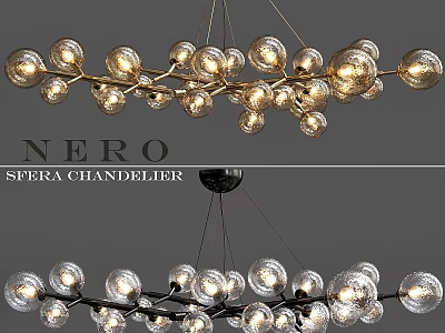 Modern Nero Sfera Chandelier With Branched Design And Glass Globe Bulbs 3d model