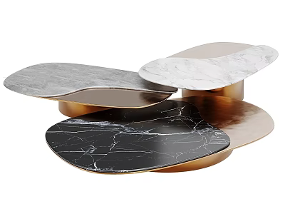 Modern Coffee Table with Irregular Marble Top and Copper Base in Black White Gray 3d model