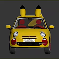 Yellow Pikachu Themed Car With Decorative Ears And Tail Pokemon Logo And Red Wheels