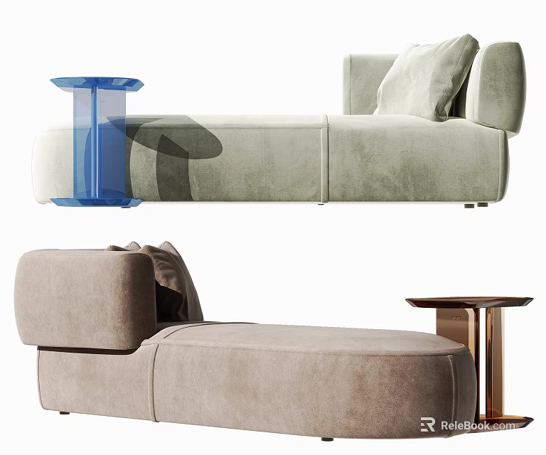 Modern Comfortable Chaise Lounge With Neutral Fabric And Side Table Design 3d model