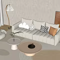 Minimalist White Sofa and Coffee Table Set with Throw Pillows Round Table and Floor Lamp 3d model
