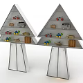 Two Triangle Multi Layer Shelves Displaying Colorful Toys And Storage Items 3d model