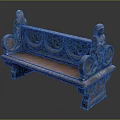 Ornate Vintage Outdoor Bench With Carved Details And Decorative Statues Design