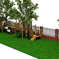 Outdoor Playground Equipment With Slide Climbing Frame Trees Grass And Safety Fence