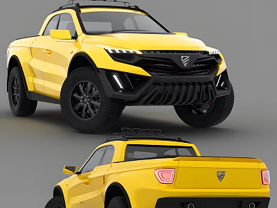 Yellow Pickup Truck Front And Rear Views Design 3d model