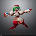 Robot Girl Character With Green Hair Red Hat Blue Eyes And White Red Mechanical Body