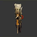 Serrated Blade Weapon With Wooden Texture Red Accents And Sharp Design Details