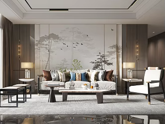 New Chinese Style Living Room Living Room Sofa Coffee Table Combination 3d model