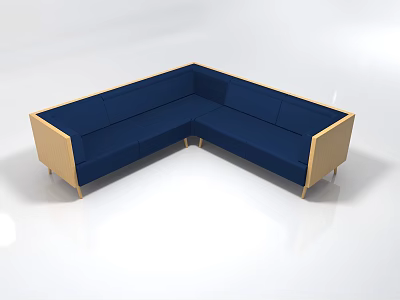 L Shaped Sectional Sofa Set With Navy Blue Upholstery And Light Wood Frame 3d model
