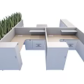 Modern Office Desk Workspace With Partition And Green Plants Setup 3d model