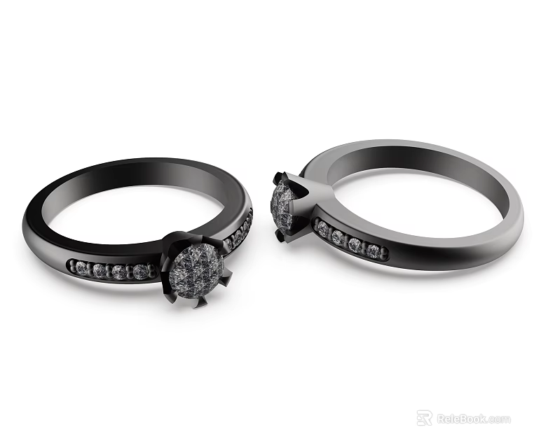Pair of Elegant Black Rings With Sparkling Diamonds And Sleek Design 3d model 