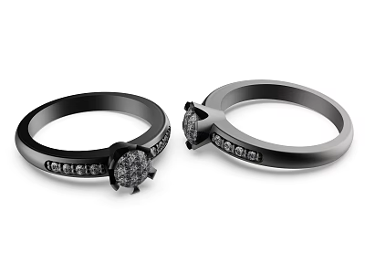 Pair of Elegant Black Rings With Sparkling Diamonds And Sleek Design 3d model