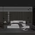Modern Bedroom Interior With Wooden Wall King Size Bed Floor Lamp And Accent Chair