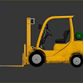 Yellow Industrial Forklift With Front Forks And Operator Cab And Solid Rubber Wheels 3d model