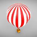Amusement Park Ride Red And White Striped Hot Air Balloon With Small Yellow Basket