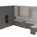 Modern Gray Kitchen Cabinets With Glass Door Design And Countertop