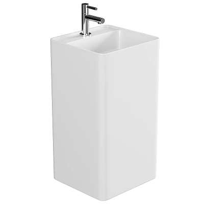 Modern White Pedestal Washbasin With Sleek Ceramic Design For Bathroom Use 3d model