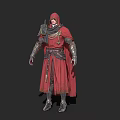 Fantasy Game Movie Character In Hooded Red Robe With Metal Armor Standing Pose