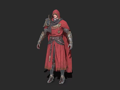 Fantasy Game Movie Character In Hooded Red Robe With Metal Armor Standing Pose 3d model