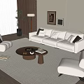 Modern Sofa Coffee Table Combination Lazy Sofa Leisure Chair Side Table Green Plant Hanging Picture Floor Lamp 3d model