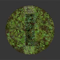 Red Train Carriage Model Overgrown with Green Plants and Grass on Circular Base