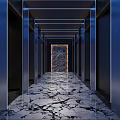 Modern Hotel Bathroom Interior With Marble Floor LED Strip Lighting And Mirror Walls
