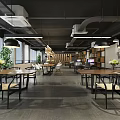 Modern Public Office Space Interior With Open Layout Wooden Tables Hanging Lamps And Green Plants