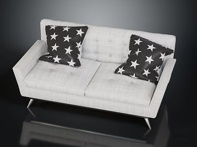 Modern Light Gray Sofa With Black Star Pattern Cushions And Metal Legs 3d model