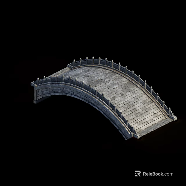 Classical Stone Arch Bridge With Stone Railings And Gray Slab Surface Design 3d model 