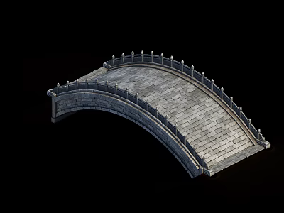 Classical Stone Arch Bridge With Stone Railings And Gray Slab Surface Design 3d model