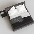Modern Double Bed Interior With Gray Frame White Bedding Pillows And Black Blanket 3d model