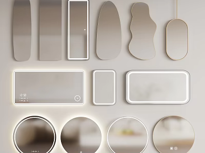 Modern Decorative Mirrors With Various Shapes And LED Lights For Home Decor 3d model
