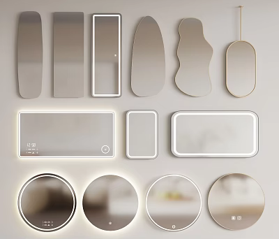 Modern Decorative Mirrors With Various Shapes And LED Lights For Home Decor 3d model