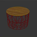 Modern Round Wooden Table With Black Metal Geometric Frame Structure Design