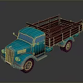Vintage Blue Classic Truck With Red Wooden Cargo Bed And Retro Details