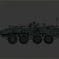 Green Military Tank With Six Wheels Armored Structure Antennas And Military Style