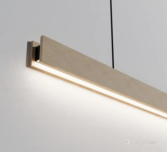 Modern Wooden Long Pendant Light with Sleek Design and Illuminated Strip 3d model 