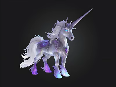 Magical White Unicorn With Flowing Mane Tail Glowing Purple Hooves And Gemstone 3d model
