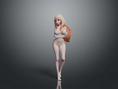 Game Movie Character With Long Blonde Hair Blue Eyes In Bikini Outfit 3d model