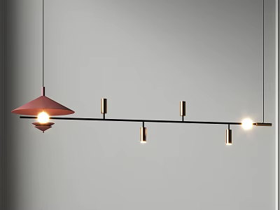 Modern Linear Pendant Light With Red Shade And Black Metal Frame 3d model
