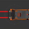 Orange and Gray Forklift with Red Forks Yellow Wheels Cab Top Guardrail and Warning Light