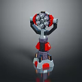 Mechanical Multi Barrel Weapon With Red Gray Design And Stable Base Structure Features 3d model