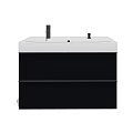 Modern Bathroom Vanity with White Countertop Black Cabinet and Faucet