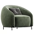 Modern Beige Fabric Single Sofa With Striped Pillow And Curved Back Metal Frame Design