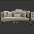 Ornate Classic Multi Seater Sofa With Carved Frame Beige Upholstery And Accent Pillows